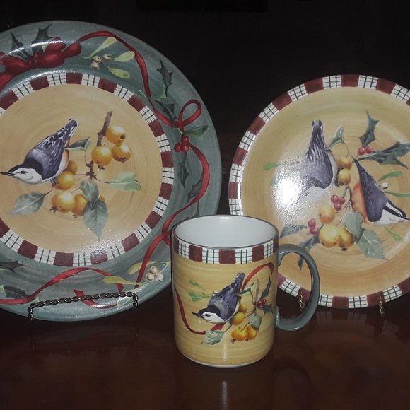 Lenox Dinner Plate, Salad Plate, and Mug.  "Winter Greetings Everyday" "Nuthatch - Picture 1 of 9